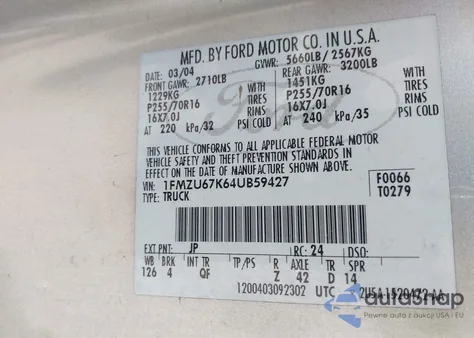 2004 Ford Explorer Sport Trac Adrenalin/Xls/Xlt z USA, uszkodzony, nr VIN 1FMZU67K64UB59427